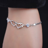 Silver Heart Rhinestone Crystal Bracelet