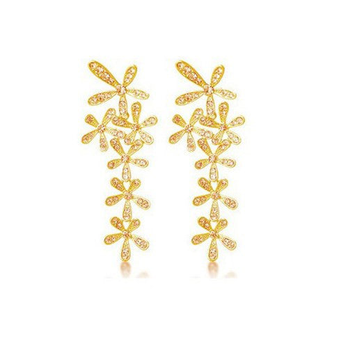 Long Gold Earrings Snowflake Fashion Full Rhinestone Crystal Flower Drop Women